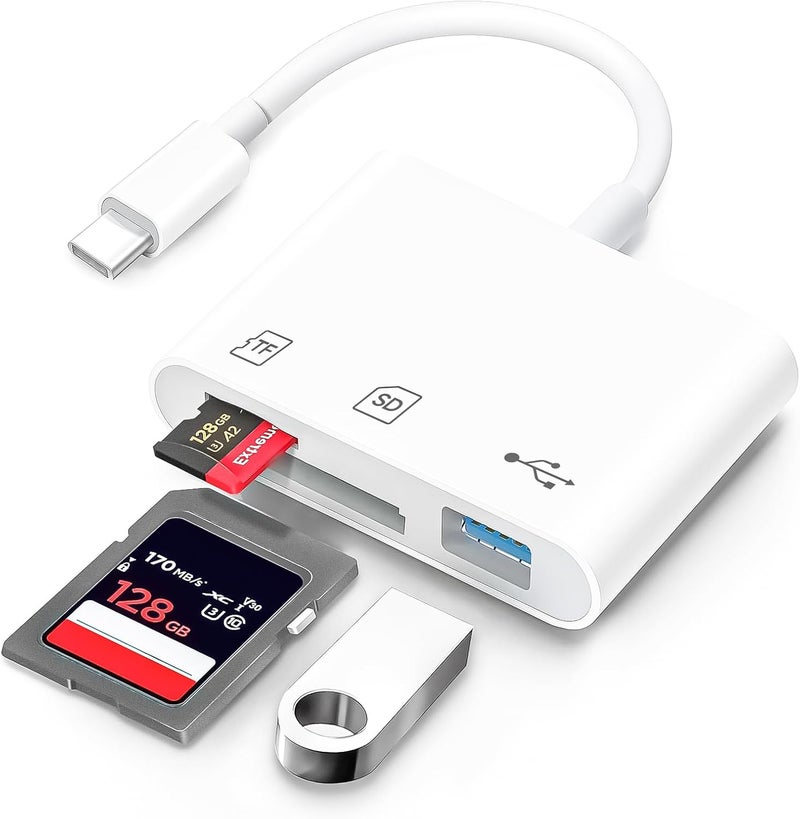 Criello USB C SD Card Reader, 3 in 1 USB-C Memory Card Adapter with Dual Slots (SD/MicroSD) & USB 3 Port for iPhone 15/16/17 Pro Max, iPad Pro/Air/Mini, Mac, MacBook Pro/Air, and More Type C Devices - Image 1
